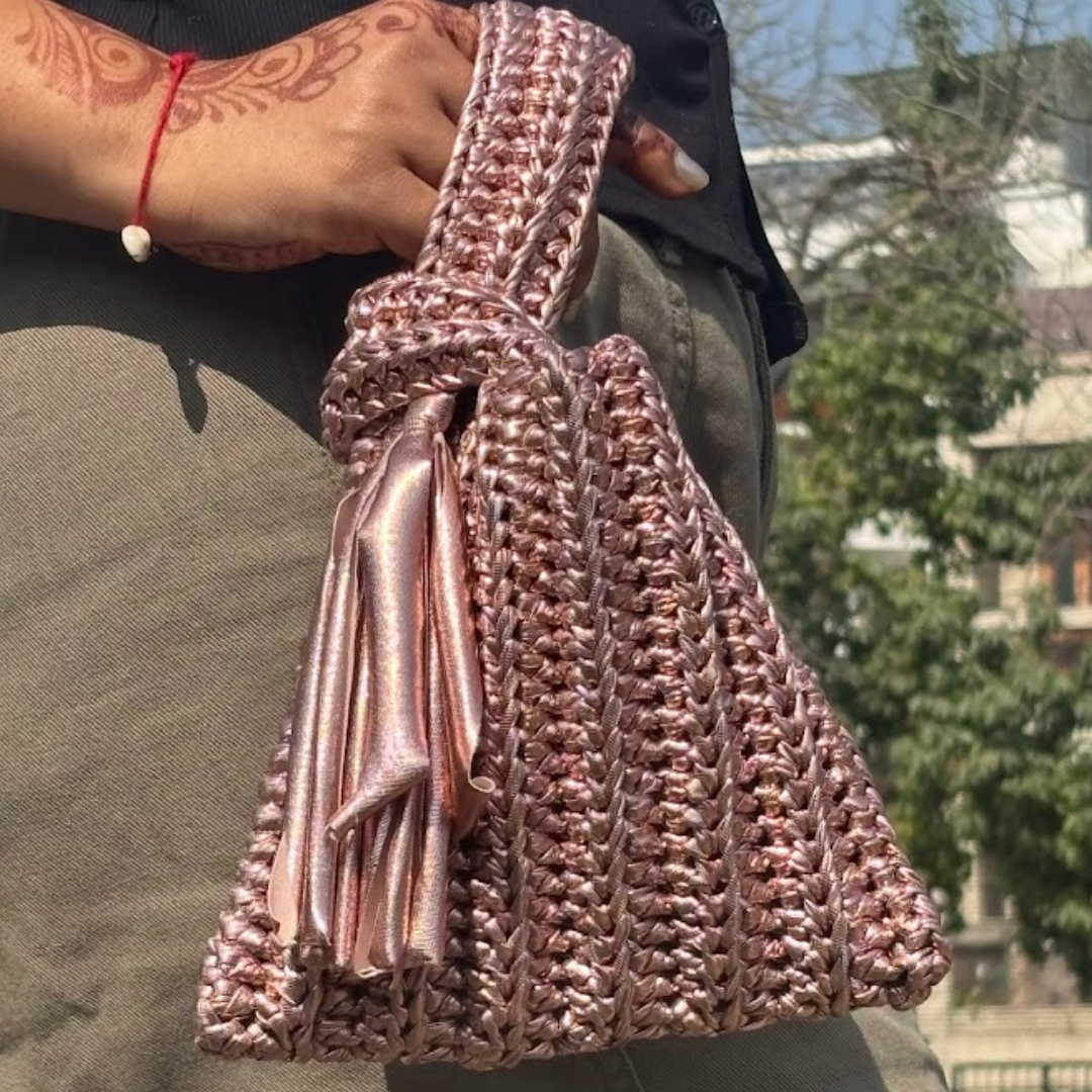 Shiroli Handmade Metallic Rose Gold - Japanese Knot Crochet Bag- Image 2