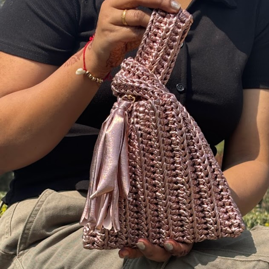 Shiroli Handmade Metallic Rose Gold - Japanese Knot Crochet Bag- Image 3