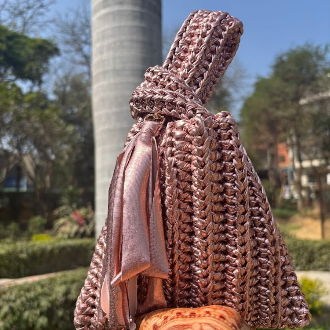 Shiroli Handmade Metallic Rose Gold - Japanese Knot Crochet Bag- Image 4