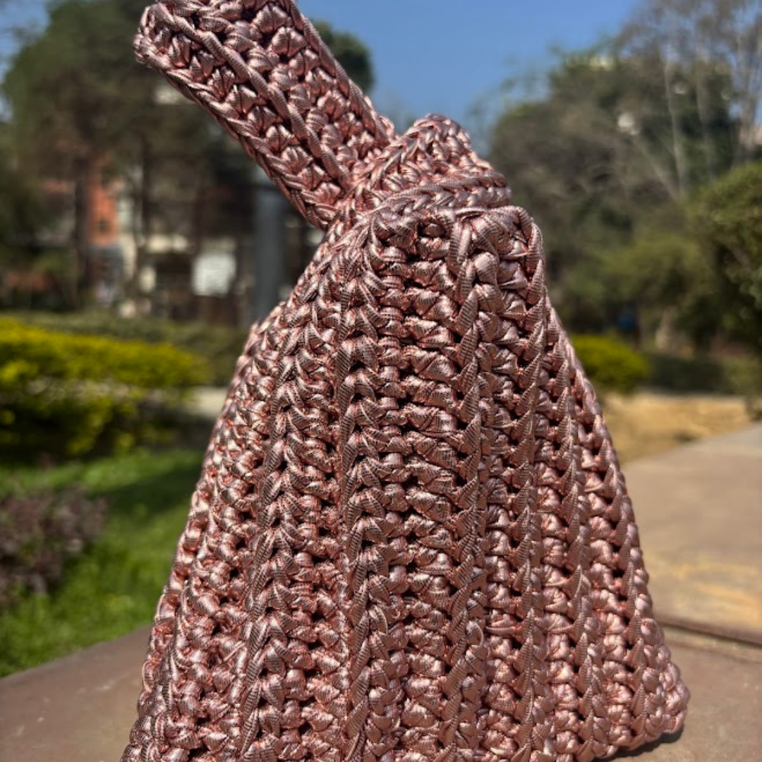 Shiroli Handmade Metallic Rose Gold - Japanese Knot Crochet Bag- Image 5