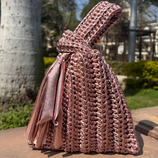 Shiroli Handmade Metallic Rose Gold - Japanese Knot Crochet Bag- Image 1