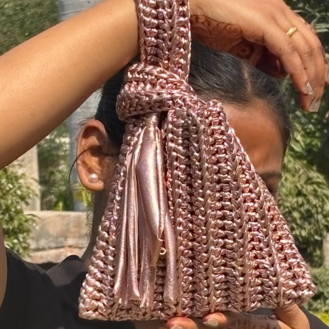 Shiroli Handmade Metallic Rose Gold - Japanese Knot Crochet Bag- Image 6