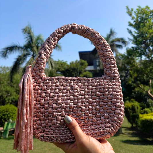 Shiroli Handmade Metallic Rose Gold - Top Handle Elite Crochet Bag - Image 1