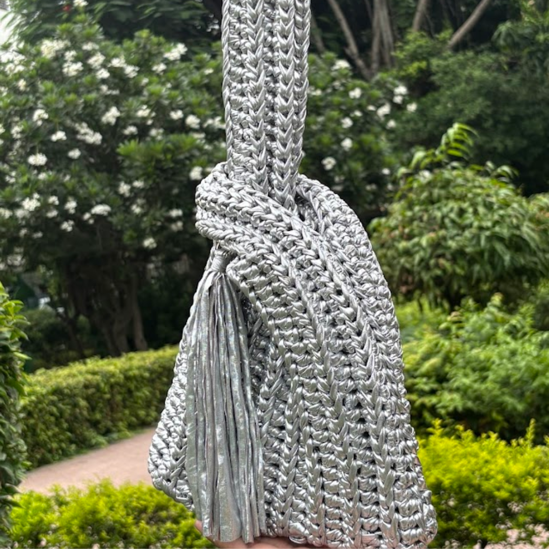 Shiroli Handmade Metallic Silver - Japanese Knot Bag
