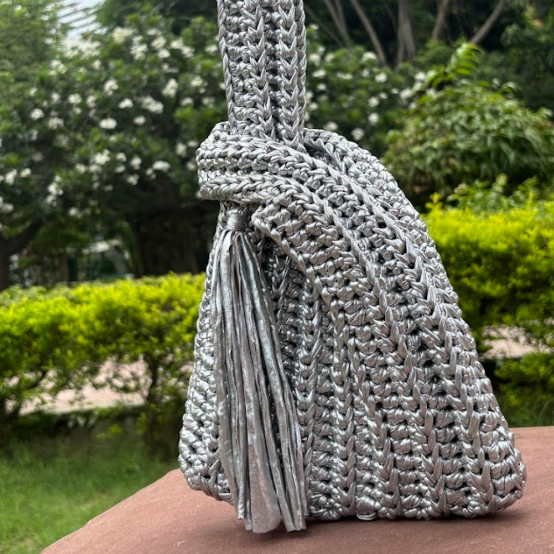 Shiroli Handmade Metallic Silver - Japanese Knot Bag