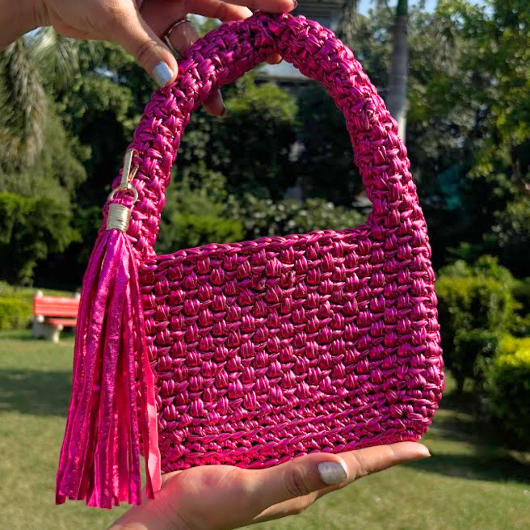 Shiroli Handmade Metallic Rose Gold -  Top Handle Elite Crochet Bag- Image 3