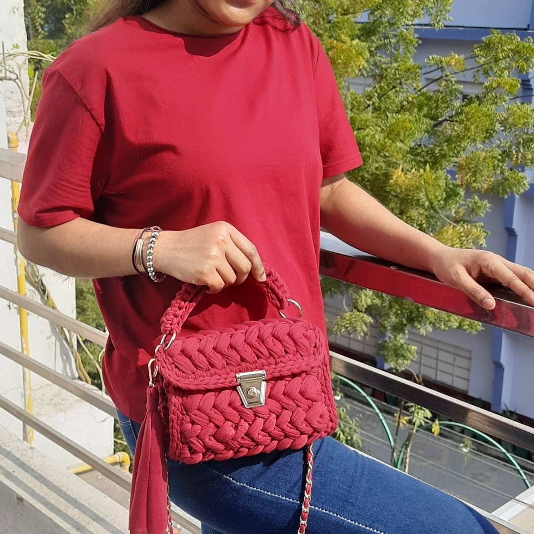 Shiroli Handmade Designer Burgundy Love Bag - Image 4
